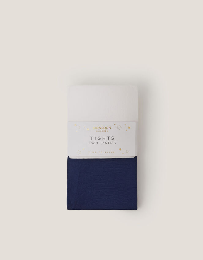 2-Pack Plain Tights, Blue (NAVY), large