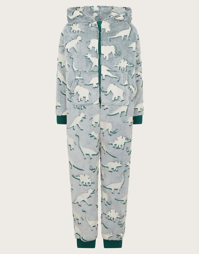 Glow In The Dark Dinosaur Fleece Onesie, Teal (TEAL), large