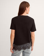 Lola Lace Jersey T-Shirt, Black (BLACK), large