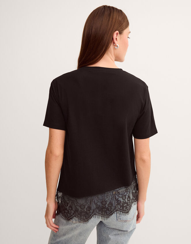 Lola Lace Jersey T-Shirt, Black (BLACK), large