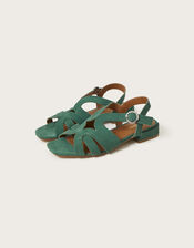 Suede Crossover Flat Sandals, Green (GREEN), large