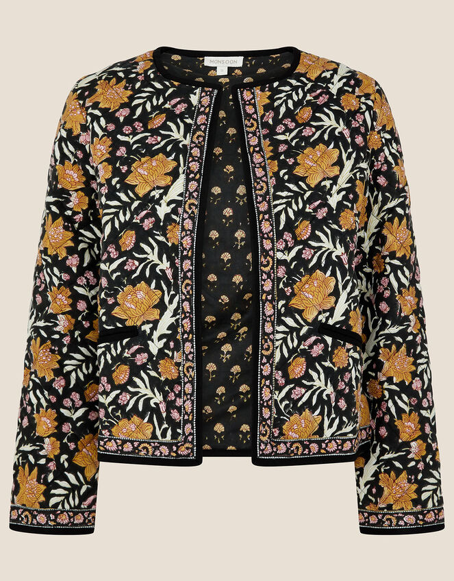 ARTISAN STUDIO Woodblock Floral Fauna Jacket, Black (BLACK), large