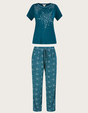 Star Placement Print Pyjama Set in LENZING™ ECOVERO™, Teal (TEAL), large