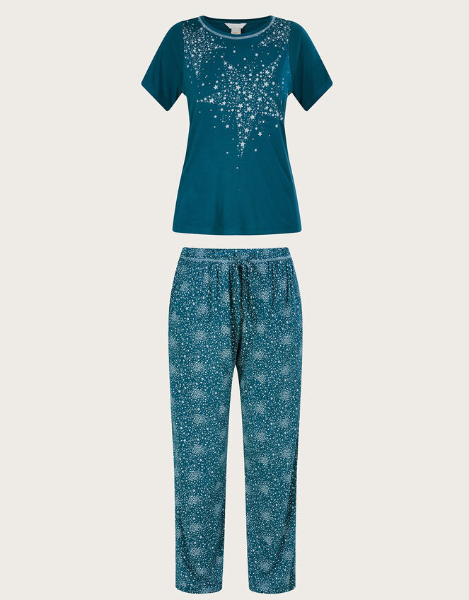 Star Placement Print Pyjama Set in LENZING™ ECOVERO™, Teal (TEAL), large