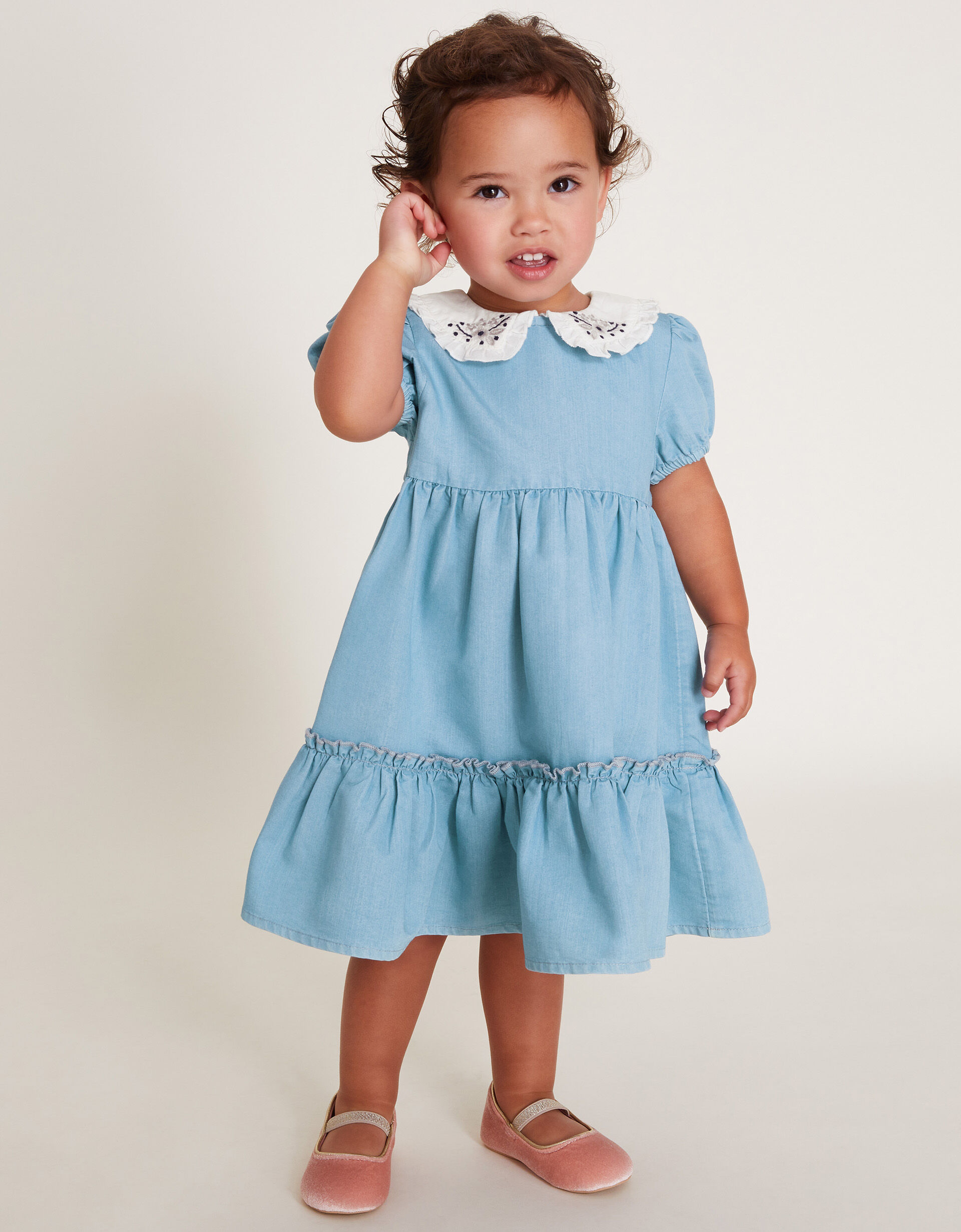 Baby Tiered Chambray Dress Blue