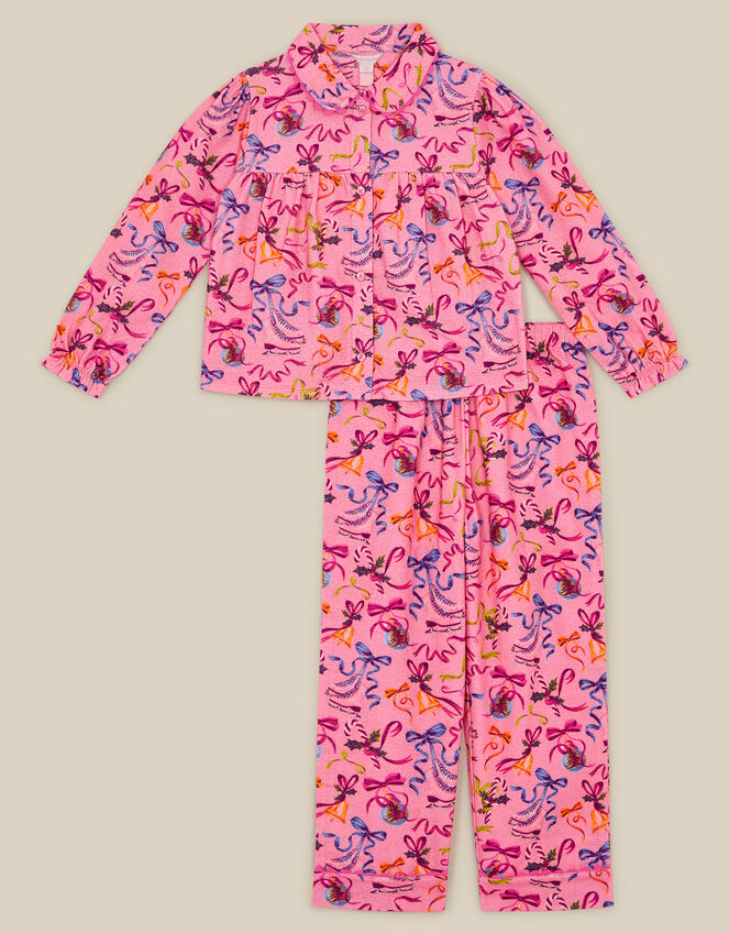 Christmas Bow Print Long Pyjamas Set, Pink (PINK), large