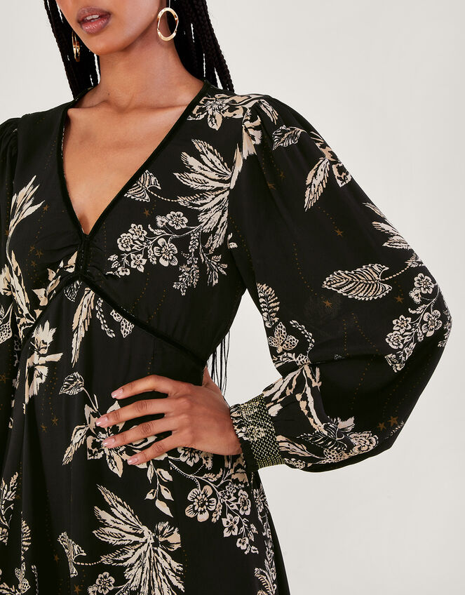 Annette Floral Midi Dress, Black (BLACK), large
