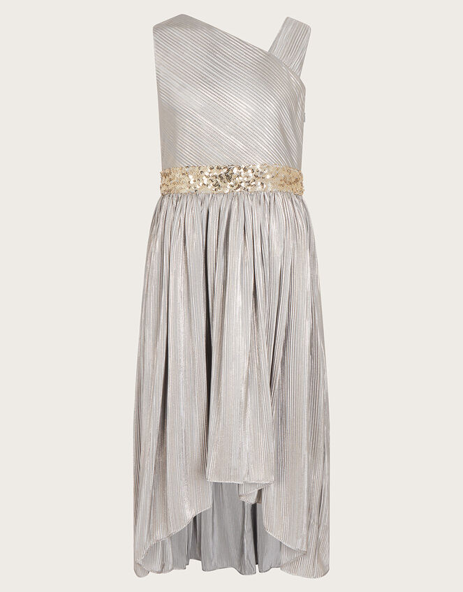 Asymmetrical Foil Prom Dress, Grey (GREY), large