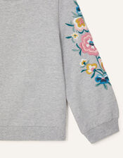 Floral Embroidered Sweatshirt , Camel (OATMEAL), large