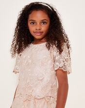 Anna Jacquard Lace Top and Skirt Set, Pink (PINK), large