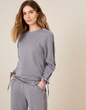 LOUNGE Laurie Velour Trim Sweatshirt, Grey (GREY), large