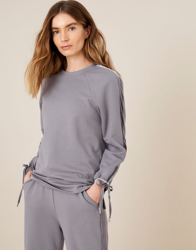 LOUNGE Laurie Velour Trim Sweatshirt, Grey (GREY), large