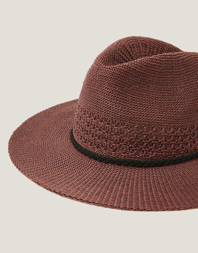 Nene Woven Fedora Sun Hat, Brown (CHOCOLATE), large