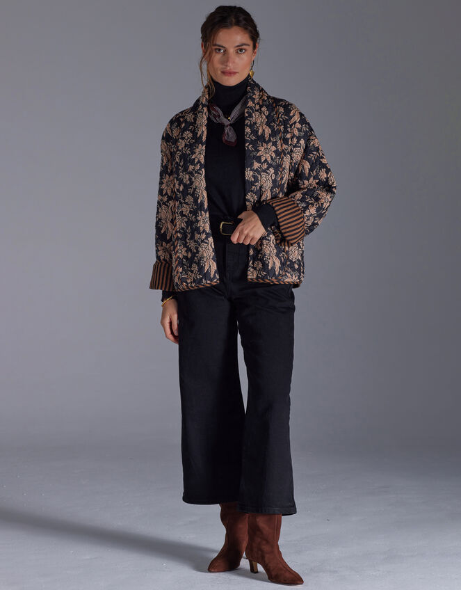 East Floral Quilted Jacket , Black (BLACK), large