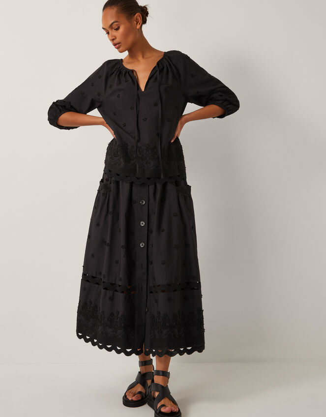 Esme Floral Appliqué 3/4 Sleeve Top, Black (BLACK), large