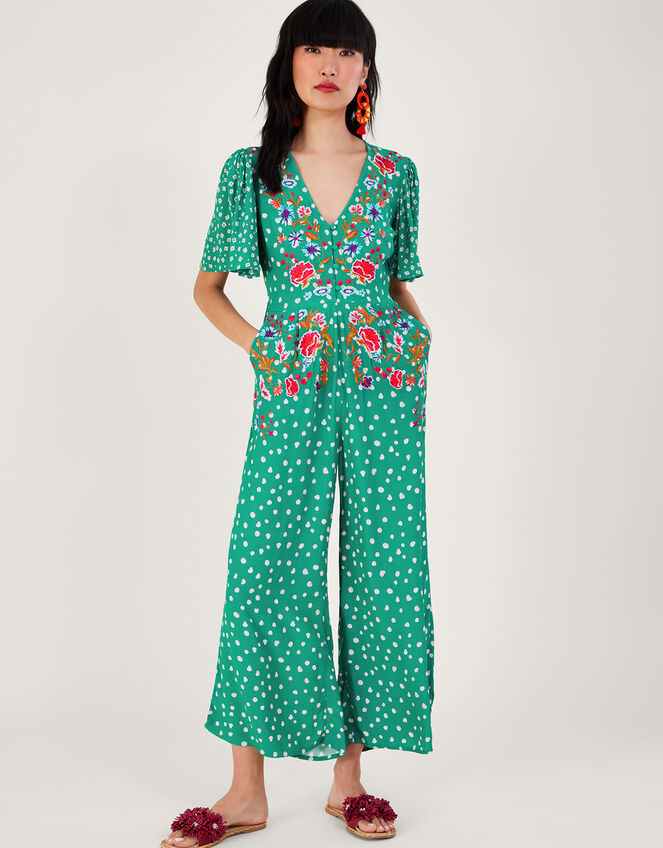 Rori Embroidered Jumpsuit in Sustainable Viscose Green | Jumpsuits ...