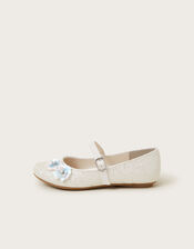 Glitter Sequin Flower Ballet Flats, Ivory (IVORY), large