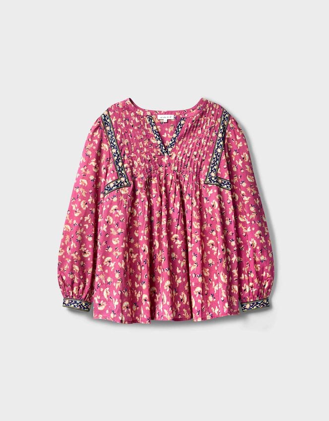 East Darney Pintuck Floral Blouse, Red (BERRY), large