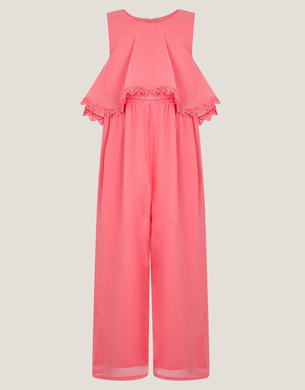 Leia Lace Trim Tier Playsuit, Orange (CORAL), large