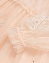 Elena Long Sleeve Floral Embroidered Tulle Dress, Pink (PALE PINK), large