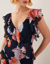 Carrie Floral Ruffle Chiffon Maxi Dress, Black (BLACK), large