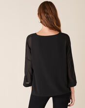 Leopard Heat-Seal Gem Blouse, Black (BLACK), large