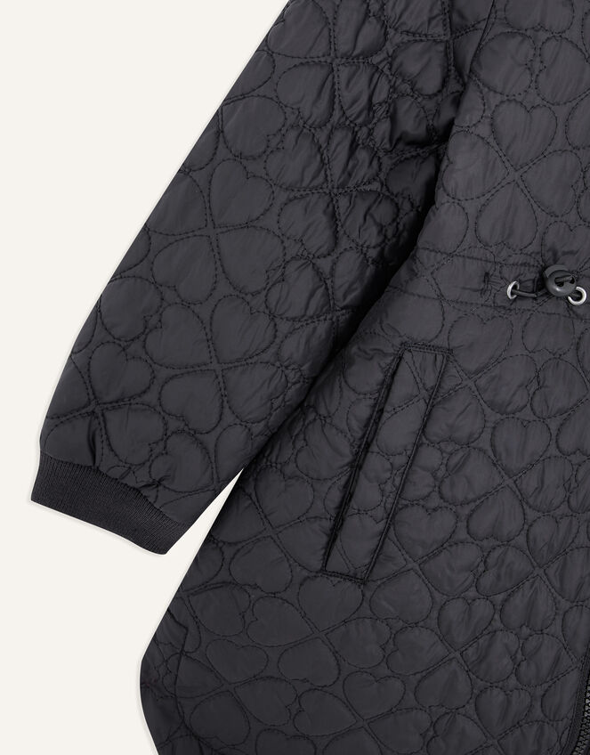 Lightweight Heart Longline Quilted Coat, Black (BLACK), large