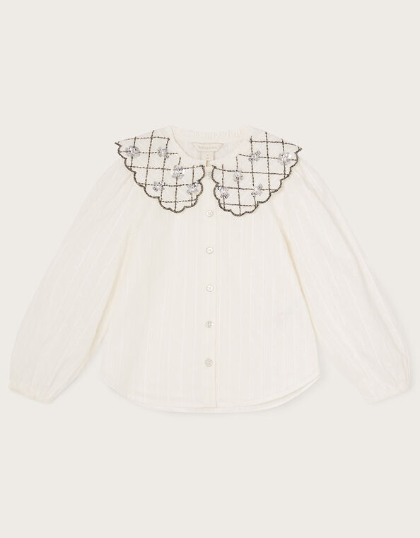 Embellished Collar Blouse, Ivory (IVORY), large