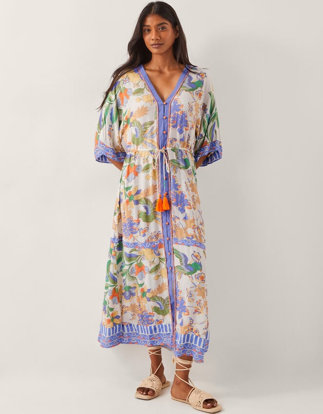 Women’s Aqua Green Poly Silk Kaftan Midi Dress