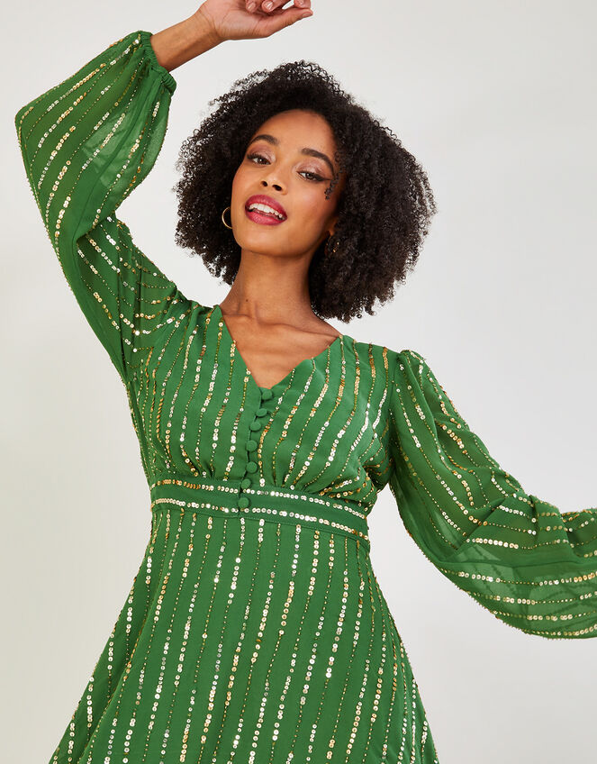 Robin Short Embellished Dress in Recycled Polyester, Green (GREEN), large