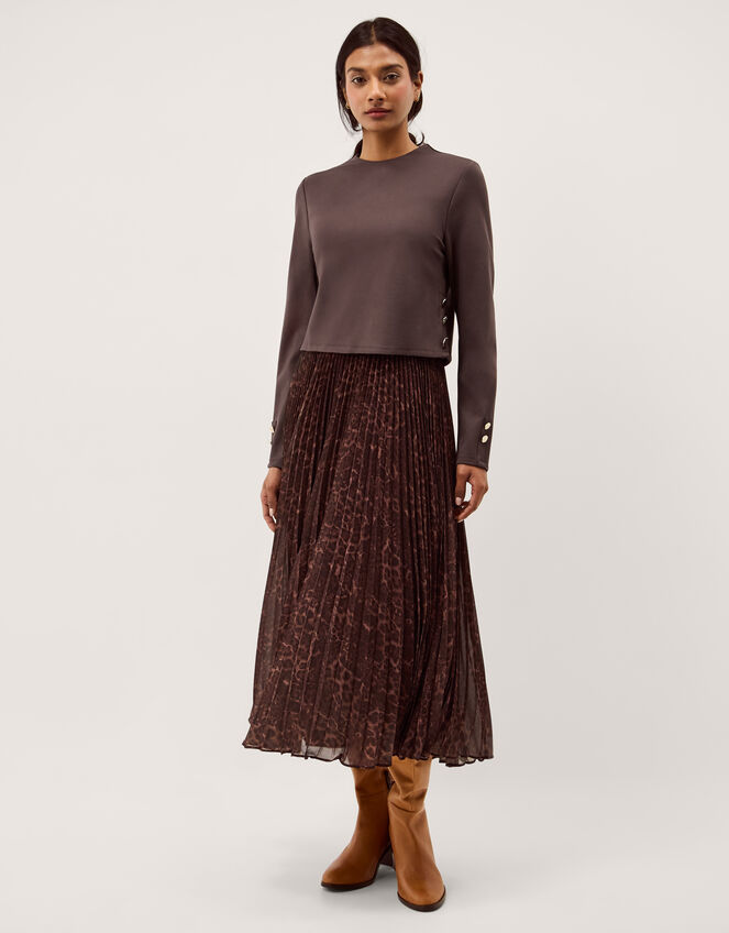 Archi Leopard Print Pleated Midi Dress, Brown (CHOCOLATE), large