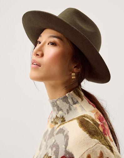 Drew Wool Fedora Hat, Green (KHAKI), large