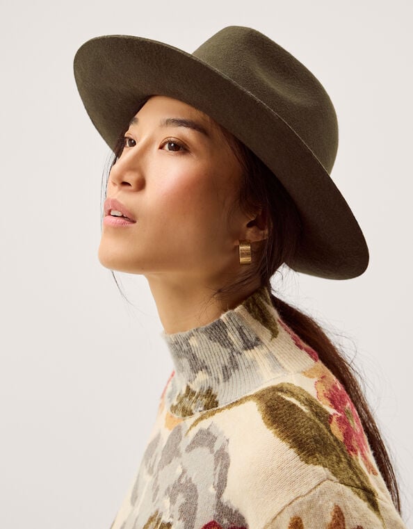 Drew Wool Fedora Hat, Green (KHAKI), large