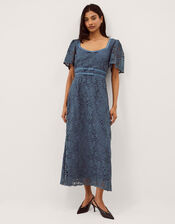 Regina Short Sleeve Lace Midi Dress, Blue (PETROL), large