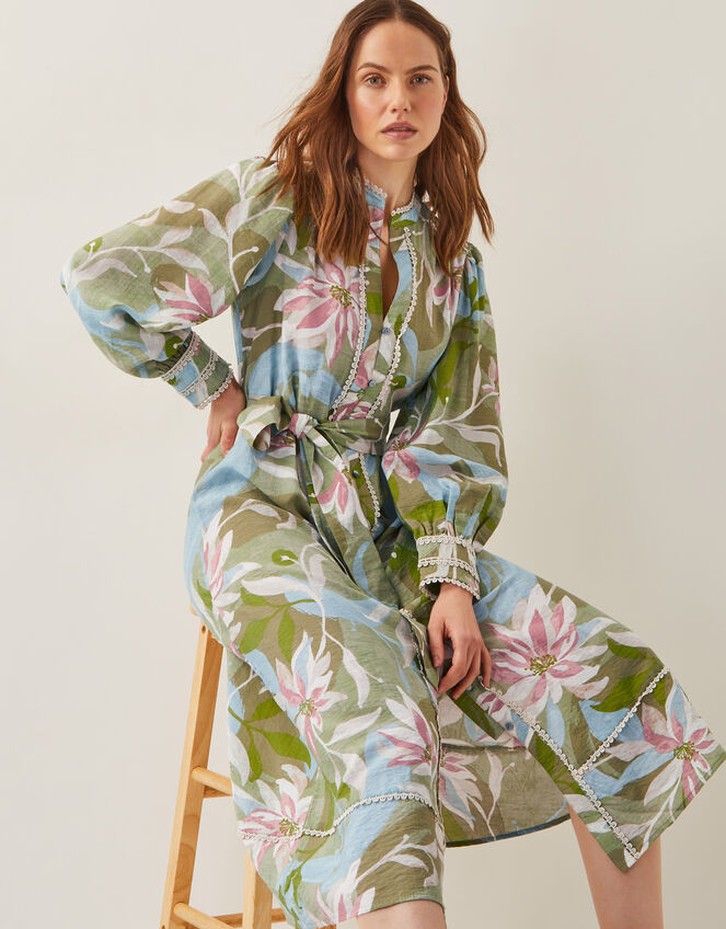 Piper Floral Print Midi Dress, Green (KHAKI), large