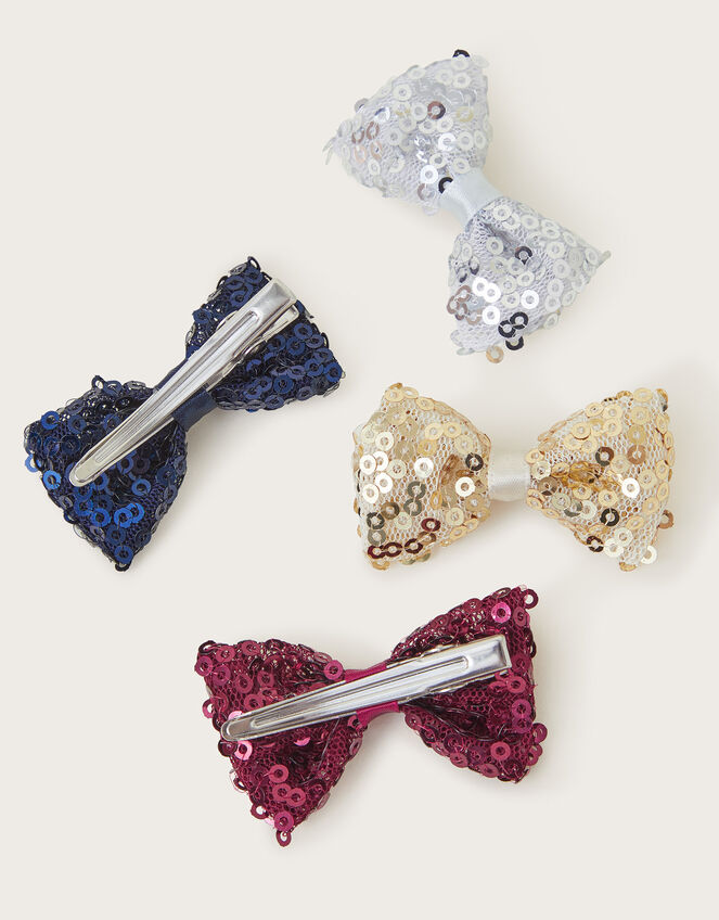 4-Pack Sequin Bow Hair Clips, , large