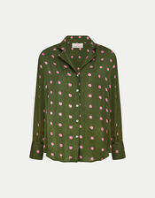 East Polka Dot Satin Shirt, Green (GREEN), large