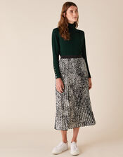 Roll Neck Button Cuffs Knit Jumper, Green (DARK GREEN), large