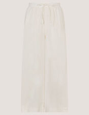 Maisie Linen Blend Cropped Wide Leg Trousers, White (WHITE), large
