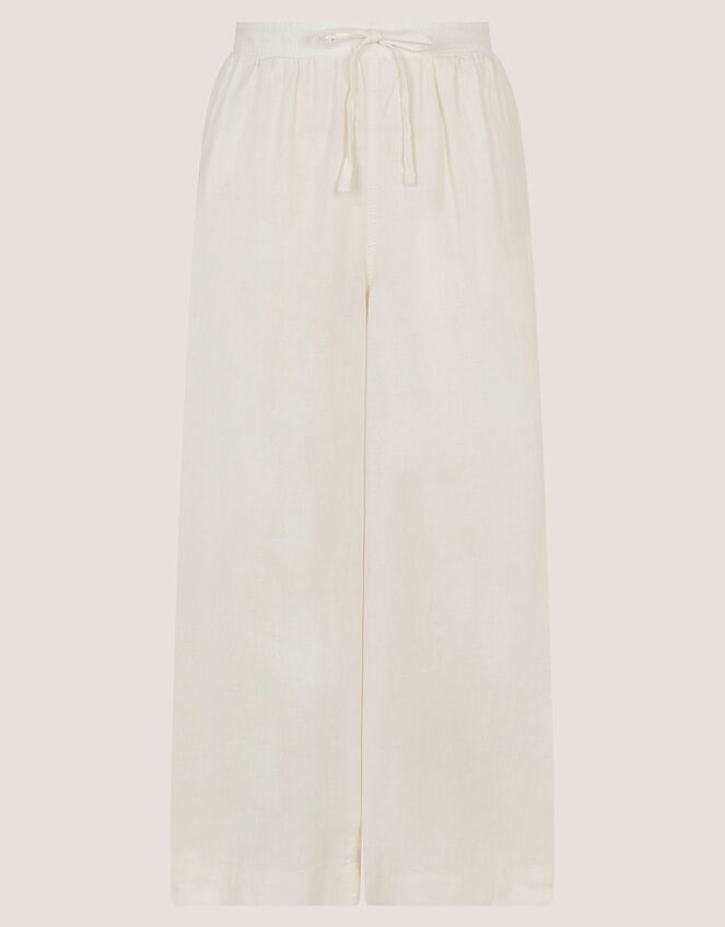 Maisie Linen Blend Cropped Wide Leg Trousers, White (WHITE), large
