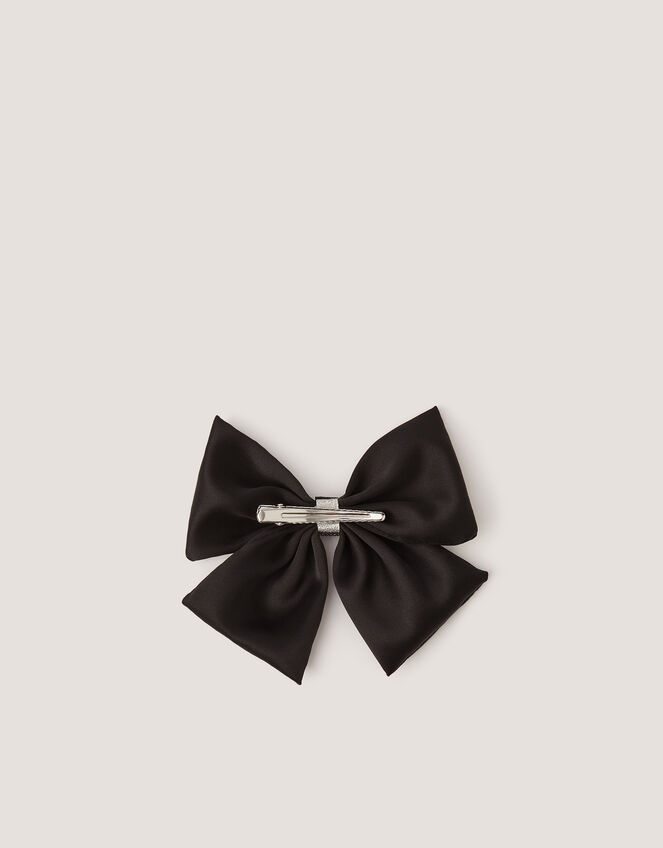 Satin Bow Hair Clip, Black (BLACK), large