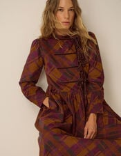 Melinda Check Print Corduroy Midi Dress, Brown (BROWN), large