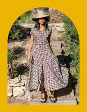 Lyrical Sisters Printed Maxi Shirt Dress, Black (BLACK), large