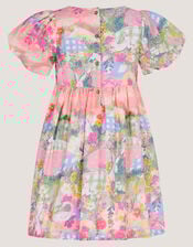 Bunny Scene Puff Sleeve Dress, Yellow (YELLOW), large