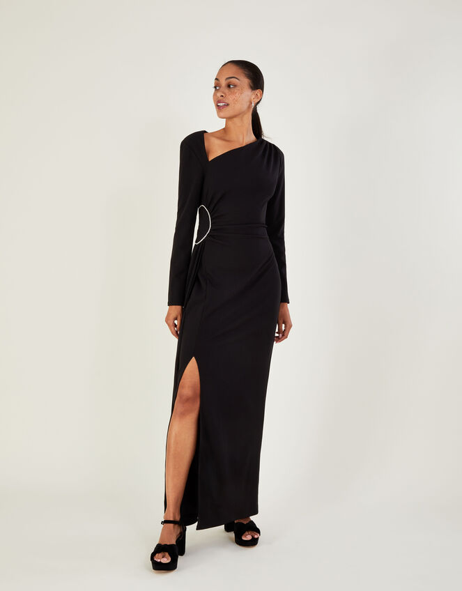 Elaine Diamante Trim Maxi Dress, Black (BLACK), large