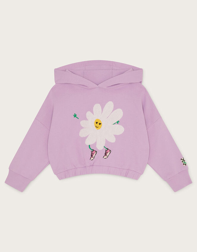 Brushed Flower Applique Hoodie, Purple (LILAC), large