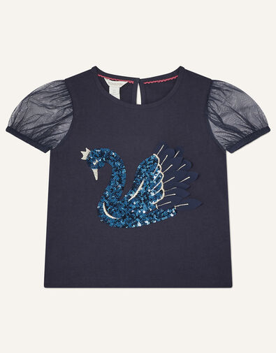 Sequin Swan T-Shirt Blue, Blue (NAVY), large
