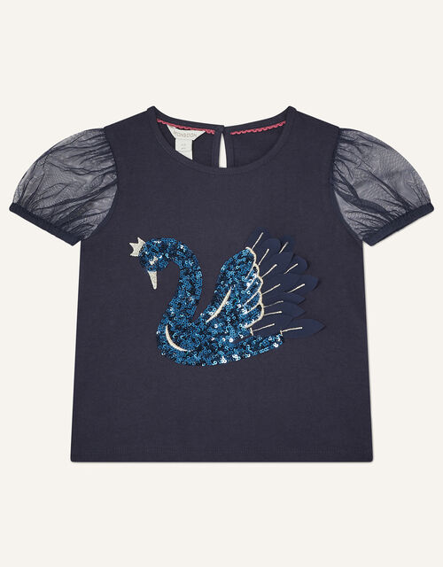 Sequin Swan T-Shirt, Blue (NAVY), large