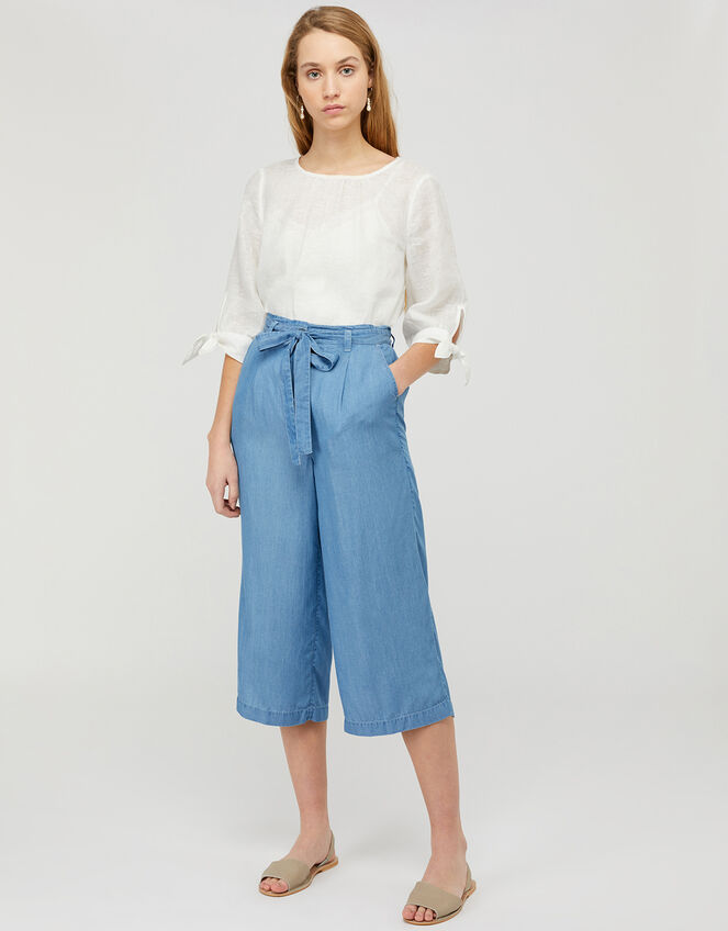 Tally Cropped Trousers in LENZING™ TENCEL™, Blue (DENIM BLUE), large