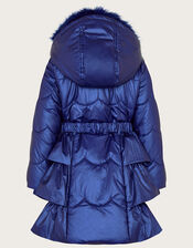 Shimmer Ruffle Hem Padded Coat, Blue (BLUE), large